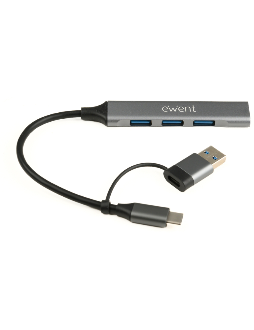 Ewent EW1154 hub de interfaz USB 3.2 Gen 1 (3.1 Gen 1) Type-A + Type-C Gris