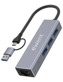 Ewent EW1159 hub de interfaz USB 3.2 Gen 1 (3.1 Gen 1) Type-A + Type-C 5000 Mbit/s Gris