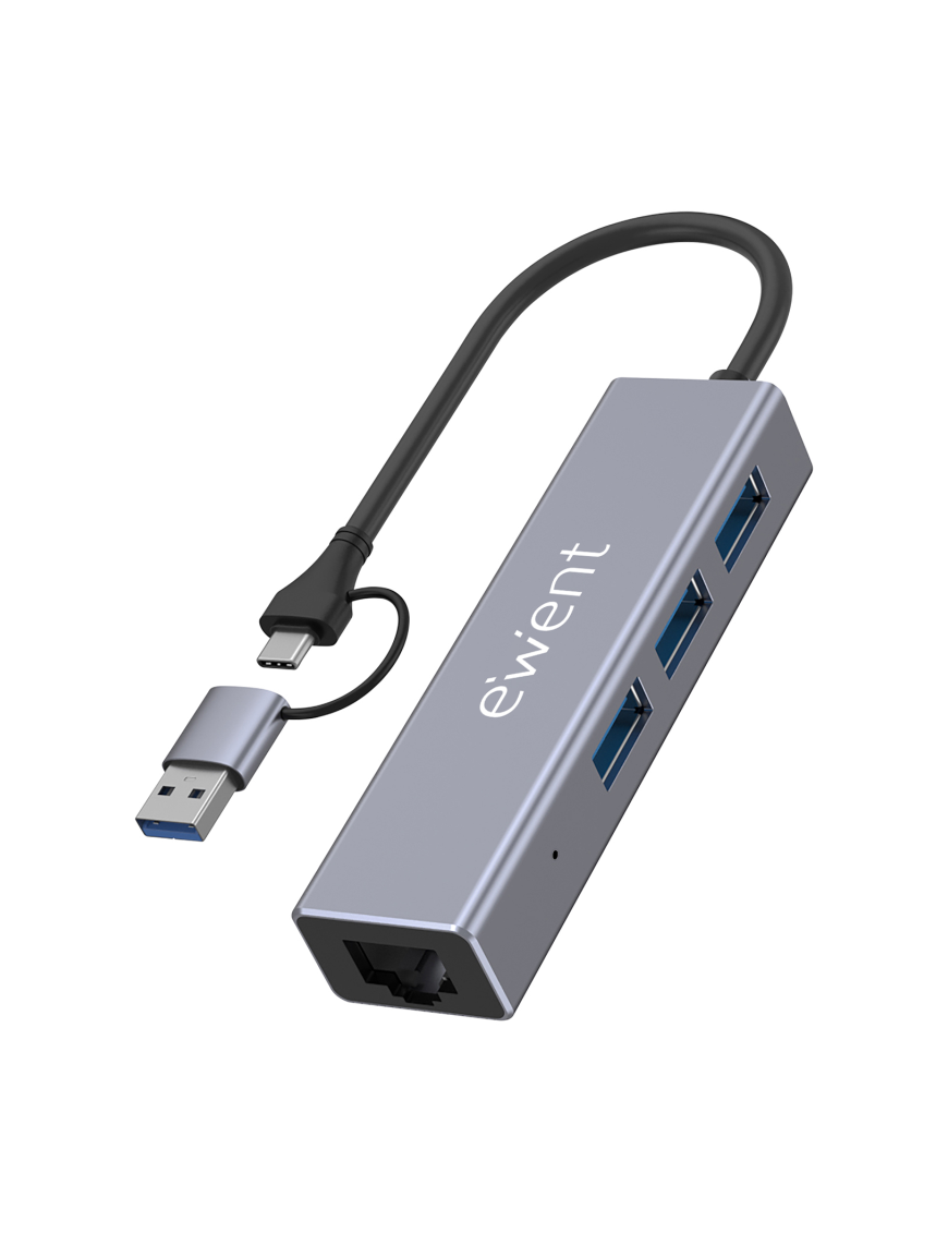 Ewent EW1159 hub de interfaz USB 3.2 Gen 1 (3.1 Gen 1) Type-A + Type-C 5000 Mbit/s Gris