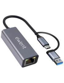 Ewent EW9819 hub de interfaz USB 3.2 Gen 1 (3.1 Gen 1) Type-A + Type-C 1000 Mbit/s Gris