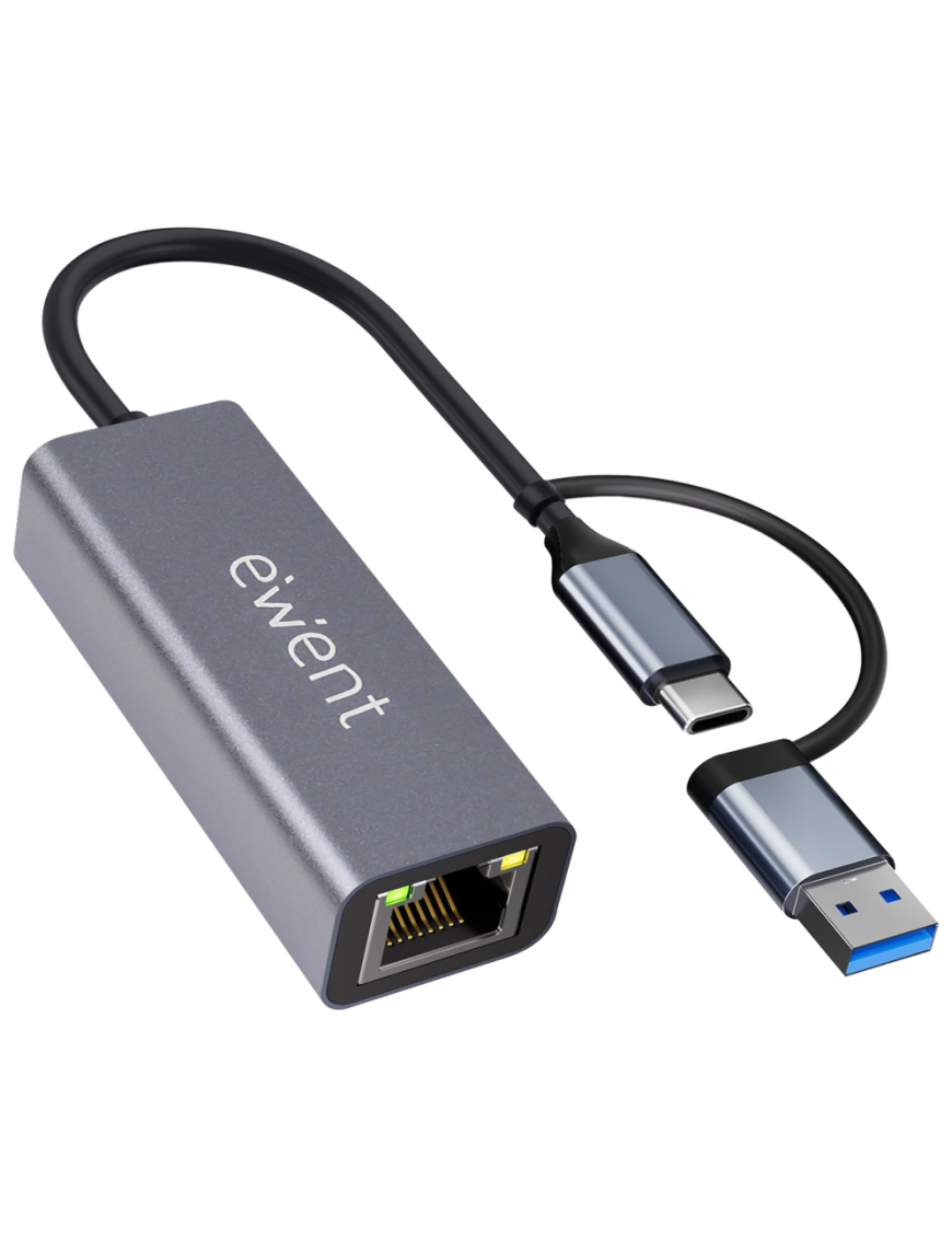 Ewent EW9819 hub de interfaz USB 3.2 Gen 1 (3.1 Gen 1) Type-A + Type-C 1000 Mbit/s Gris