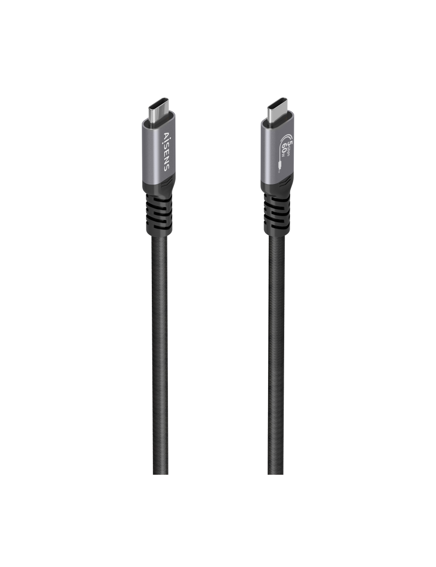 AISENS Cable USB 3.2 Gen1 Aluminio 5Gbps 4K@60Hz 3A 60W E-Mark, Tipo USB-C/M-USB-C/M, Negro, 10M