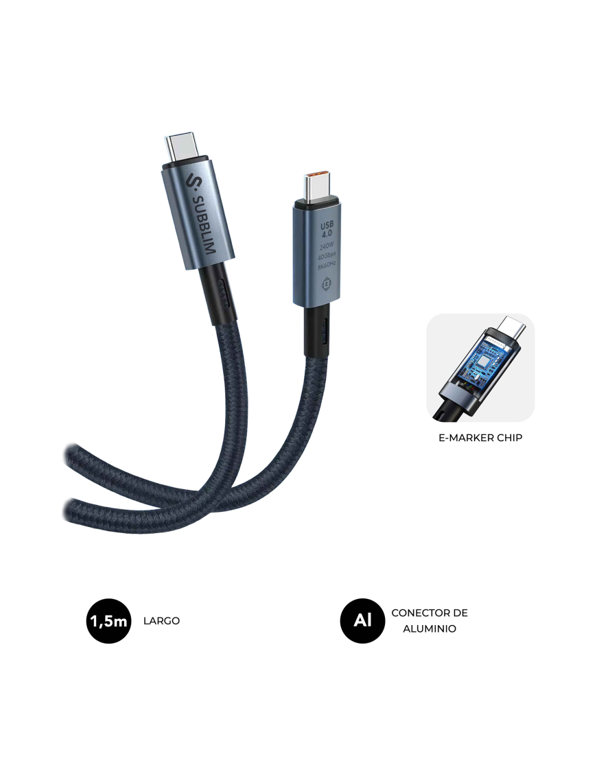 SUBBLIM CABLE HIGH 240w C-C USB4.0 8K 1,5m