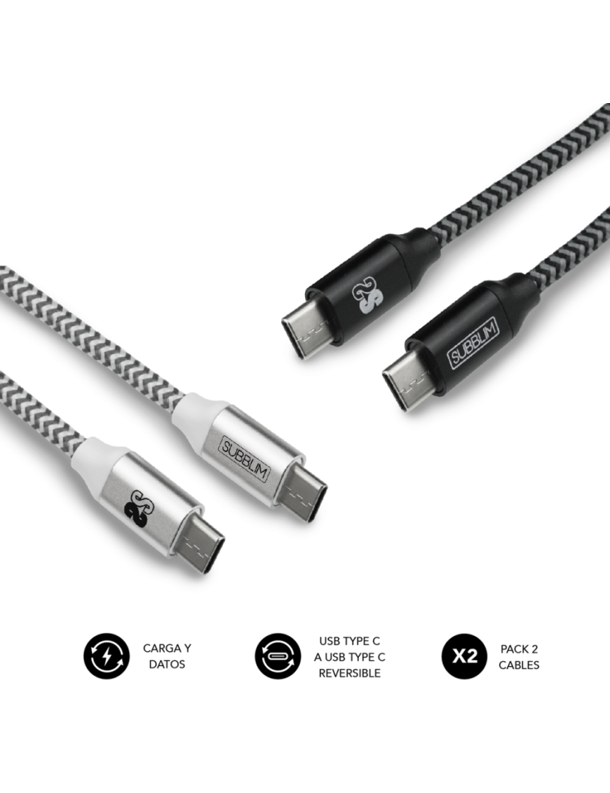 SUBBLIM PACK 2 CABLES USB TIPO USB-C A USB-C 1 M BLACK/SILVER