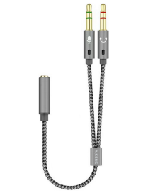 AISENS Cable Adaptador Audio Jack 3.5 4pines/H-2xjack 3.5 3pines/M, Gris, 25cm