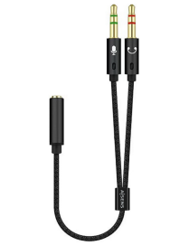 AISENS Cable Adaptador Audio Jack 3.5 4pines/H-2xjack 3.5 3pines/M, Negro, 25cm