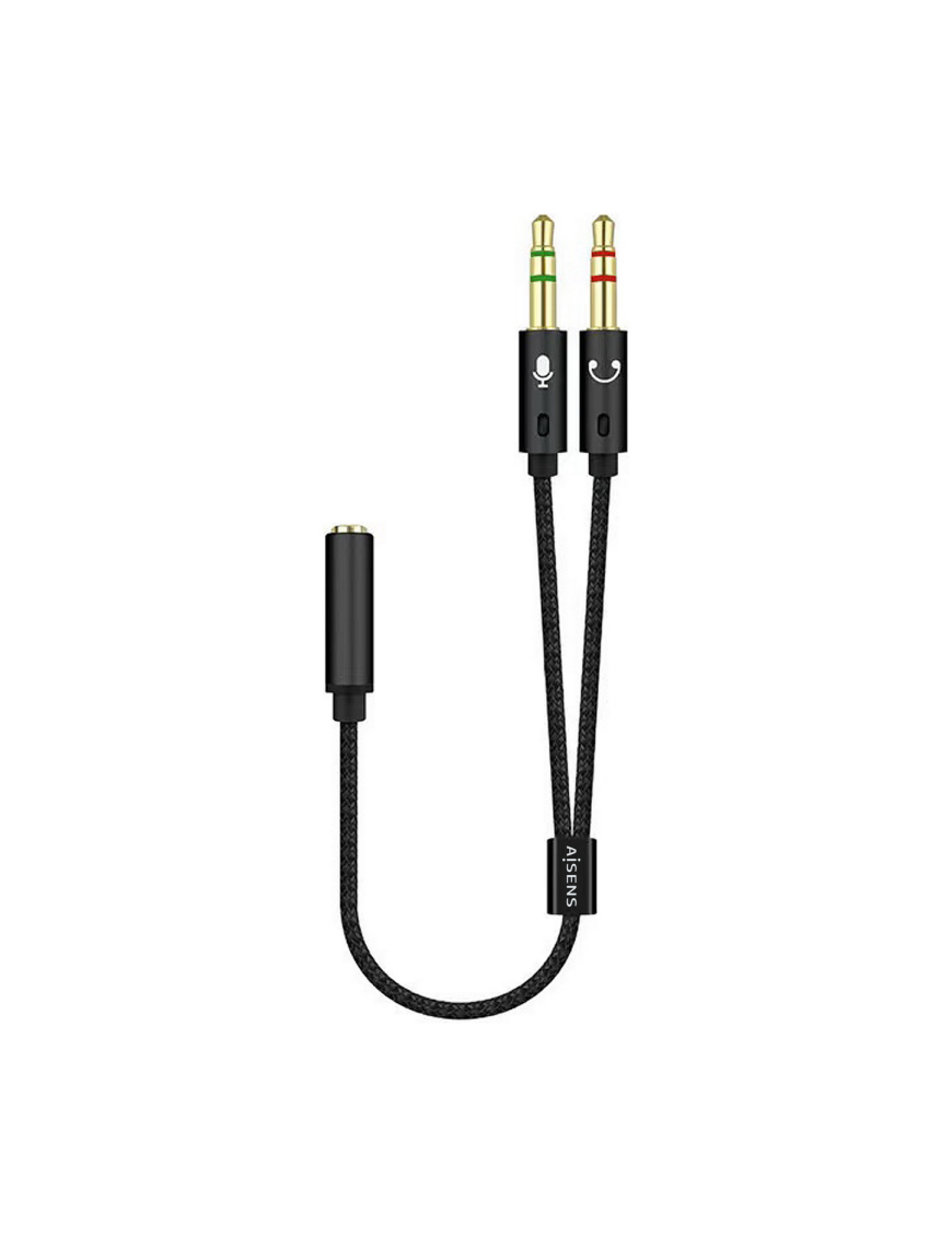 AISENS Cable Adaptador Audio Jack 3.5 4pines/H-2xjack 3.5 3pines/M, Negro, 25cm