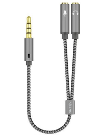 AISENS Cable Adaptador Audio Jack 3.5 4pines/M-2xjack 3.5 3pines/H, Gris, 25cm