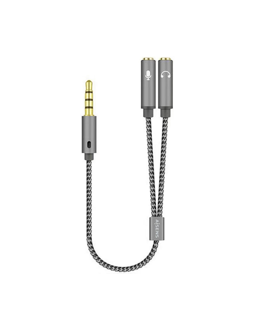 AISENS Cable Adaptador Audio Jack 3.5 4pines/M-2xjack 3.5 3pines/H, Gris, 25cm