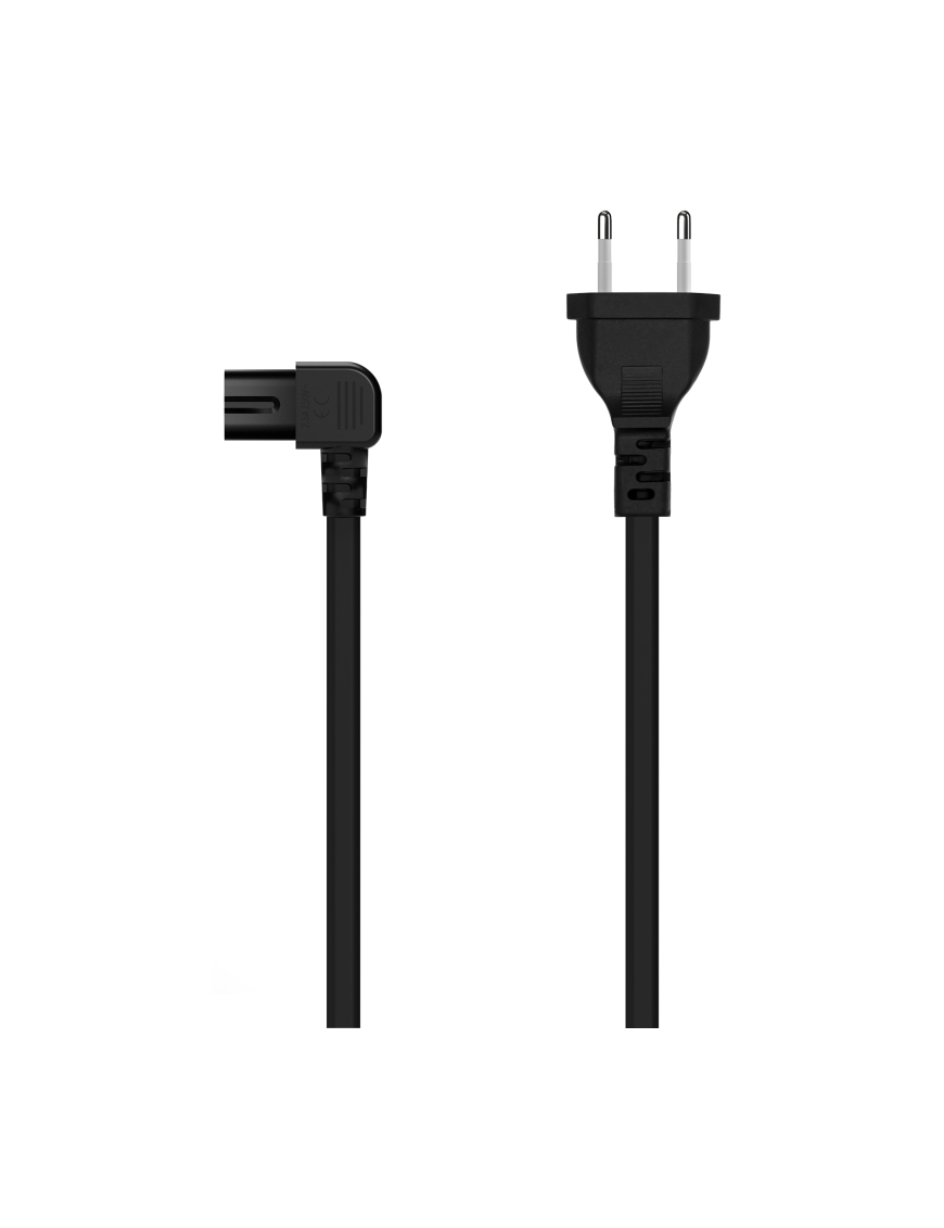 AISENS Cable Alimentación Acodado Forma 8, CEE7/16/M-C7/H, Negro, 3.0M