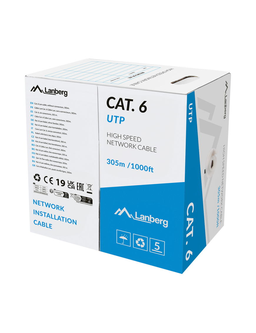 Lanberg LCU6L-11CU-0305-S cable de red Gris 305 m Cat6 U/UTP (UTP) Alrededor