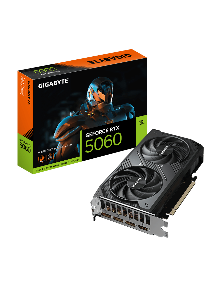 GIGABYTE GeForce RTX 5060 WINDFORCE MAX OC V2 8G – Tarjeta gráfica, 8GB GDDR7, 128bit, PCI-E 5.0, 2512MHz Core Clock, 3 × DP, 1