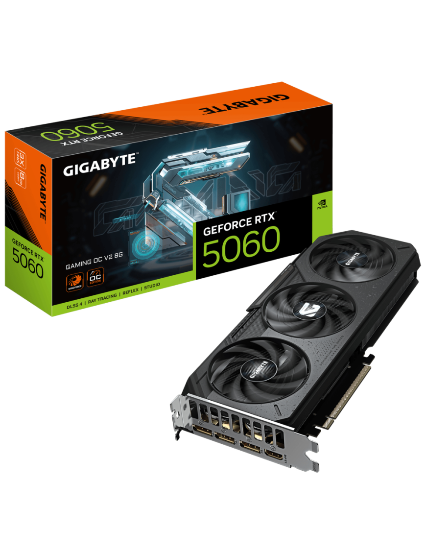 GIGABYTE GeForce RTX 5060 GAMING OC V2 8G – Tarjeta gráfica, 8GB GDDR7, 128bit, PCI-E 5.0, 2602 MHz Core Clock, 3 × DisplayPort