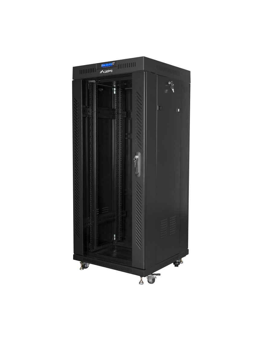 Lanberg free standing rack 19inch cabinet 27U 600x600 glass door LCD flat pack black Rack o bastidor independiente