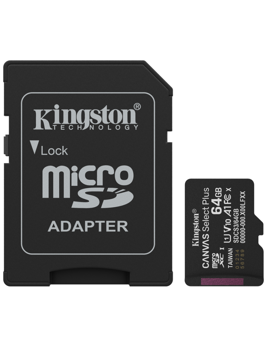 Kingston Technology 64GB microSDXC Canvas Select Plus Gen3 100MB/s A1 (Incluye adaptador de SD)