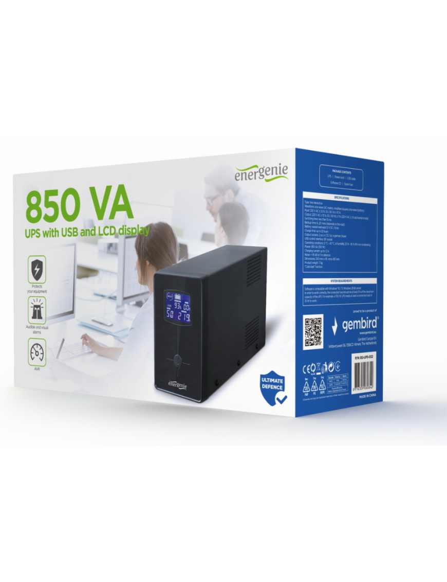Gembird EG-UPS-032 sistema de alimentación ininterrumpida (UPS) 0,85 kVA 510 W 3 salidas AC