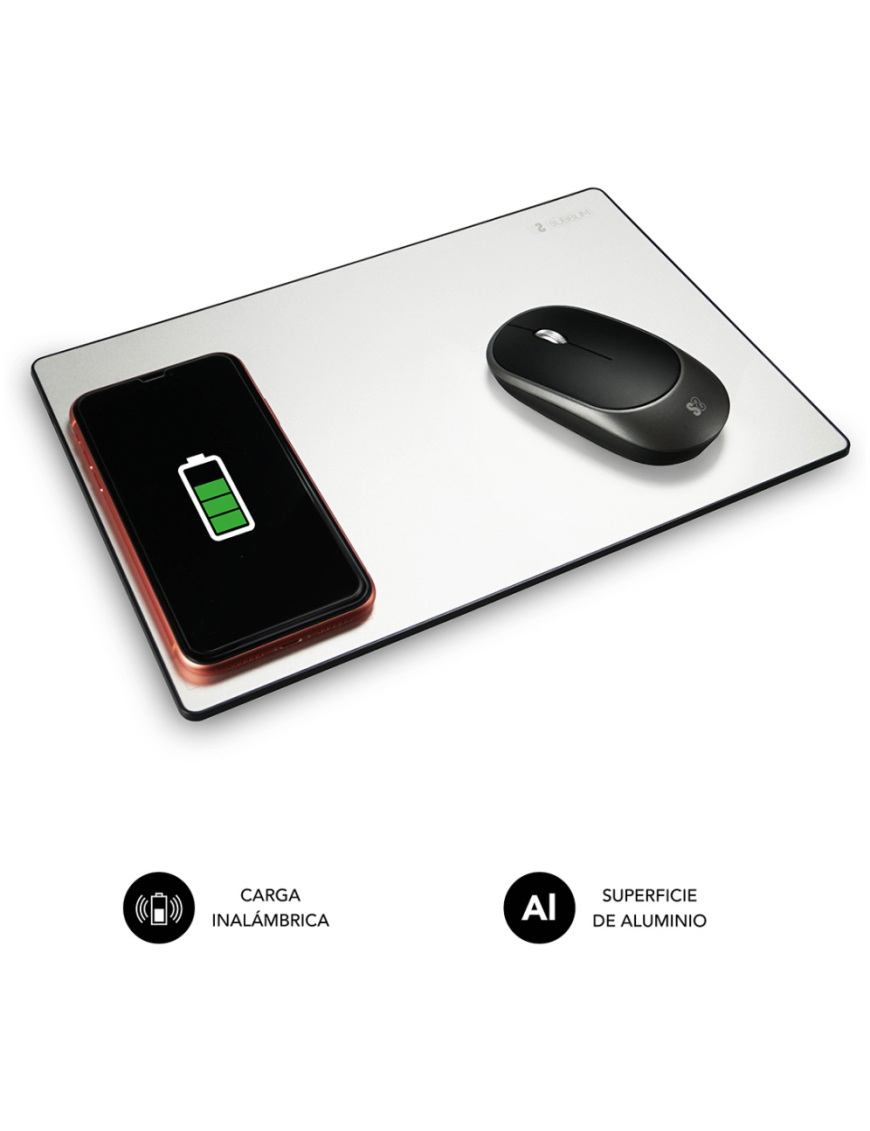 SUBBLIM Alfombrilla con cargador Inalámbrico Mousepad Wireless Charger Aluminum Silver 10W