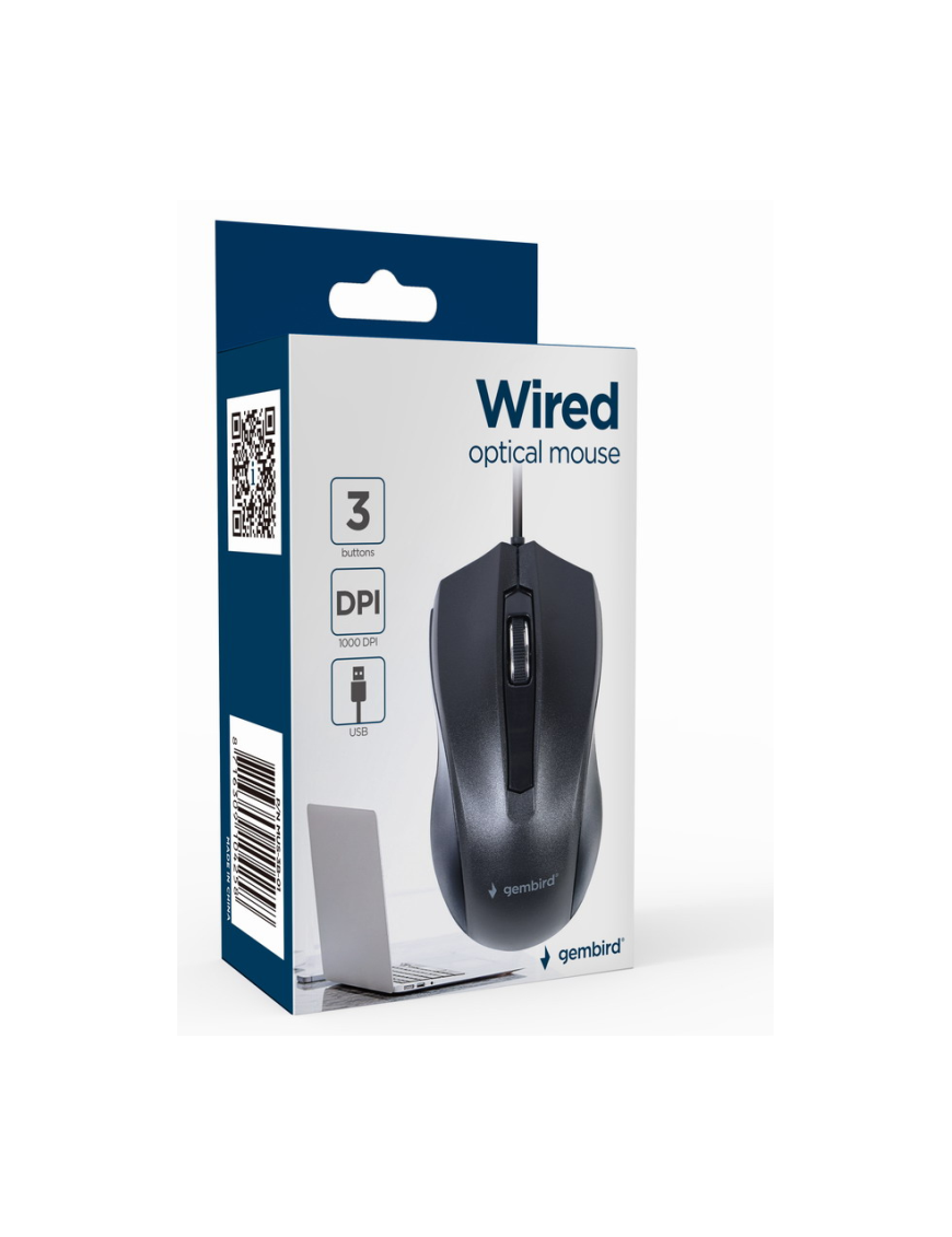 Gembird MUS-3B-01 ratón Oficina Ambidextro USB tipo A Óptico 1000 DPI