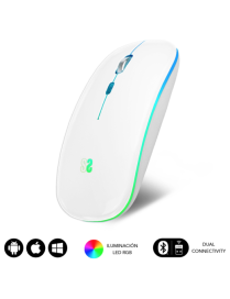 SUBBLIM Ratón Inalámbrico Bluetooth + RF RGB LED Dual Flat Mouse White