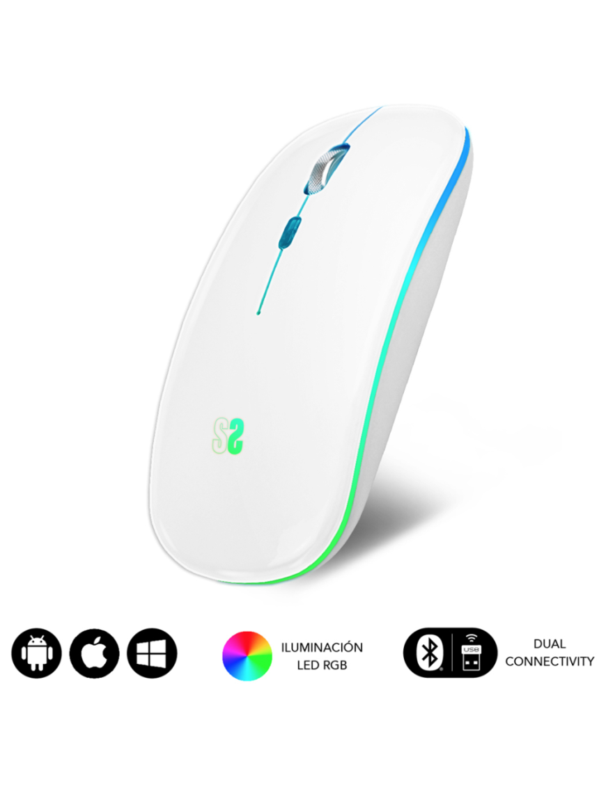 SUBBLIM Ratón Inalámbrico Bluetooth + RF RGB LED Dual Flat Mouse White