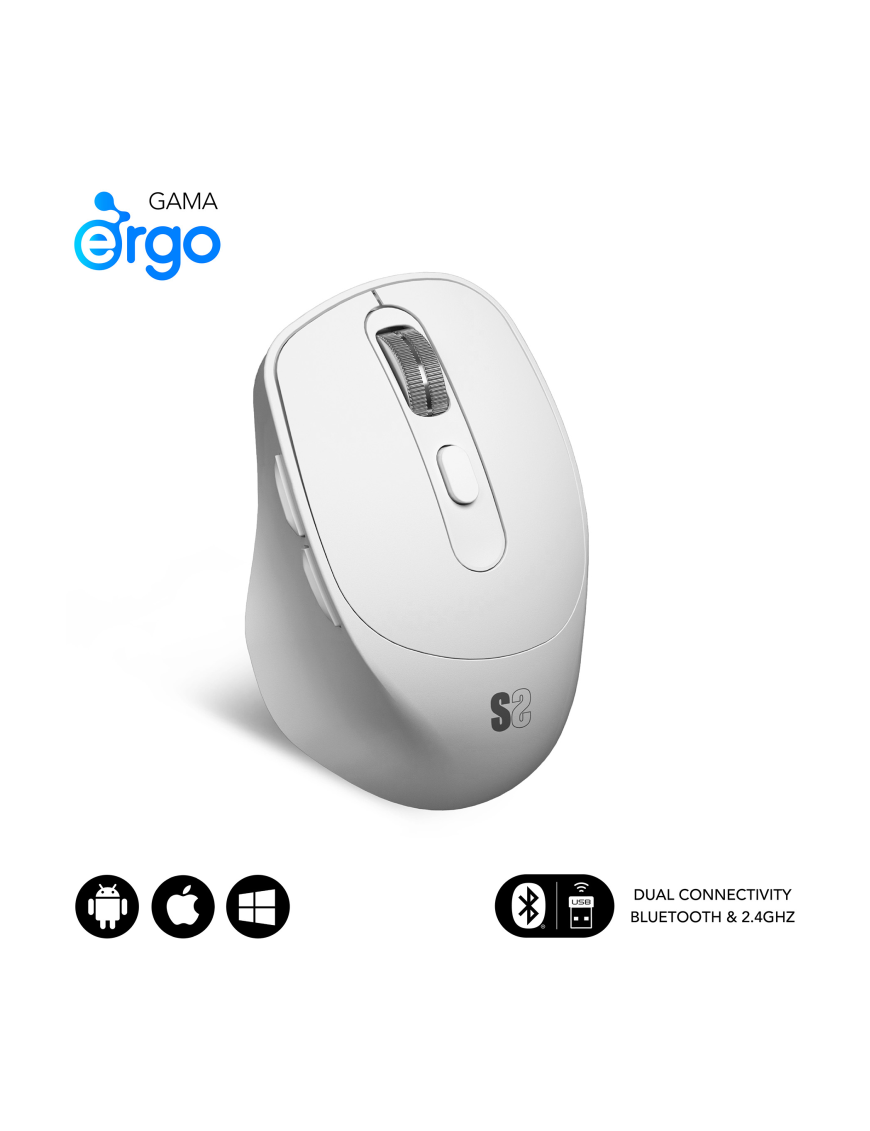 SUBBLIM RATON OPTICO DUAL COMFORT ERGO DUAL BATERIA BLANCO ratón Universal mano derecha Bluetooth + USB Type-A Óptico 2400 DPI