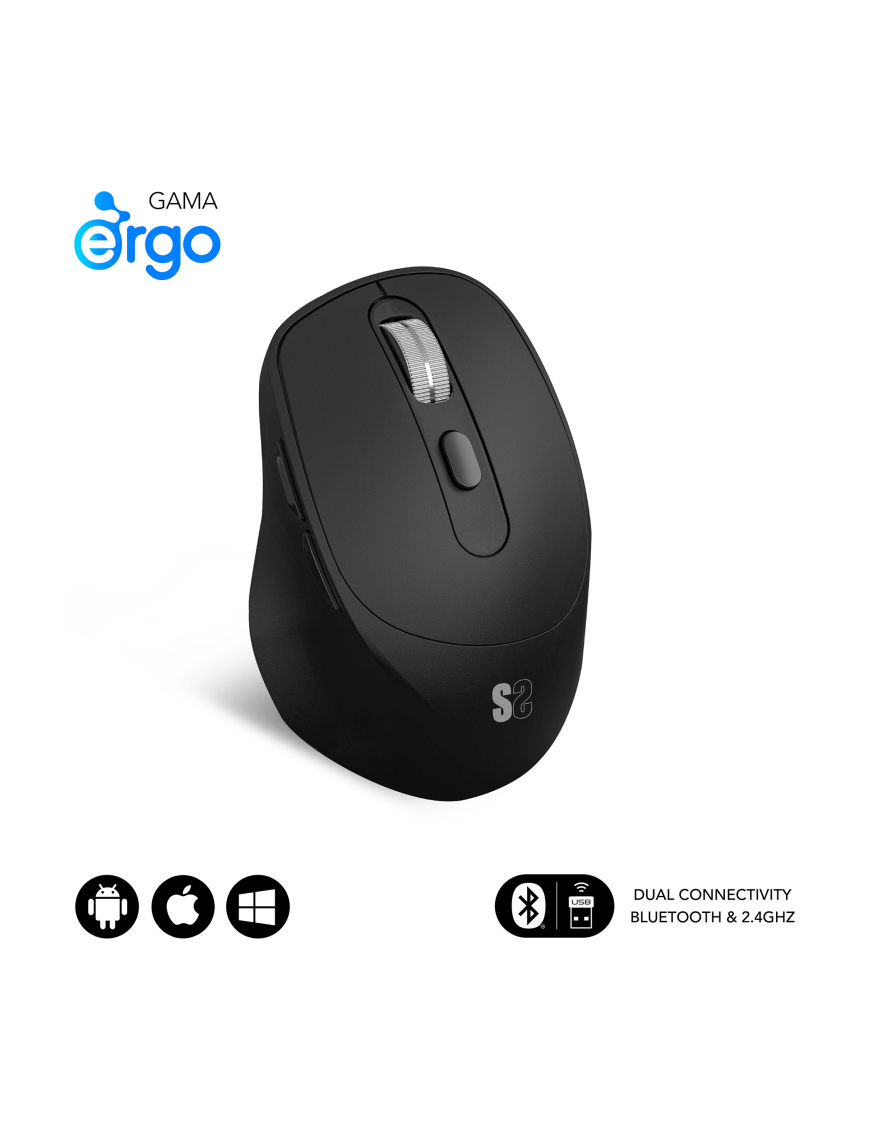 SUBBLIM RATON OPTICO DUAL COMFORT ERGO DUAL BATERIA NEGRO ratón Universal mano derecha Bluetooth + USB Type-A Óptico 2400 DPI