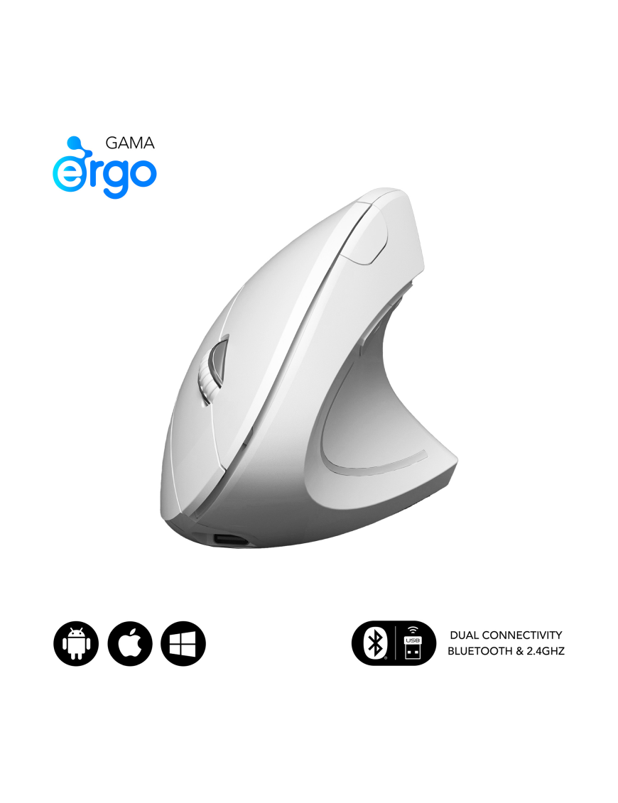SUBBLIM RATON OPTICO DUAL GLIDE VERTICAL ERGO DUAL BATERIA BLANCO ratón Universal mano derecha Bluetooth + USB Type-A Óptico 160