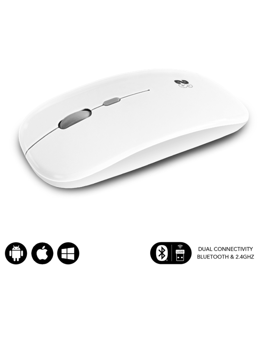 SUBBLIM Ratón Óptico Inalámbrico 2.4G y Bluetooth Dual Flat Mouse Recargable Blanco