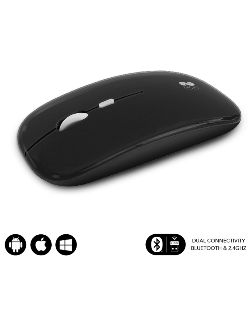 SUBBLIM Ratón Óptico Inalámbrico 2.4G y Bluetooth Dual Flat Mouse Recargable Negro