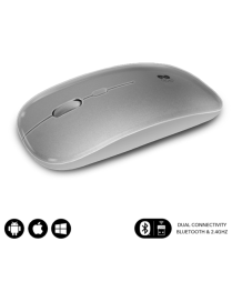 SUBBLIM Ratón Óptico Inalámbrico 2.4G y Bluetooth Dual Flat Mouse Recargable Plateado