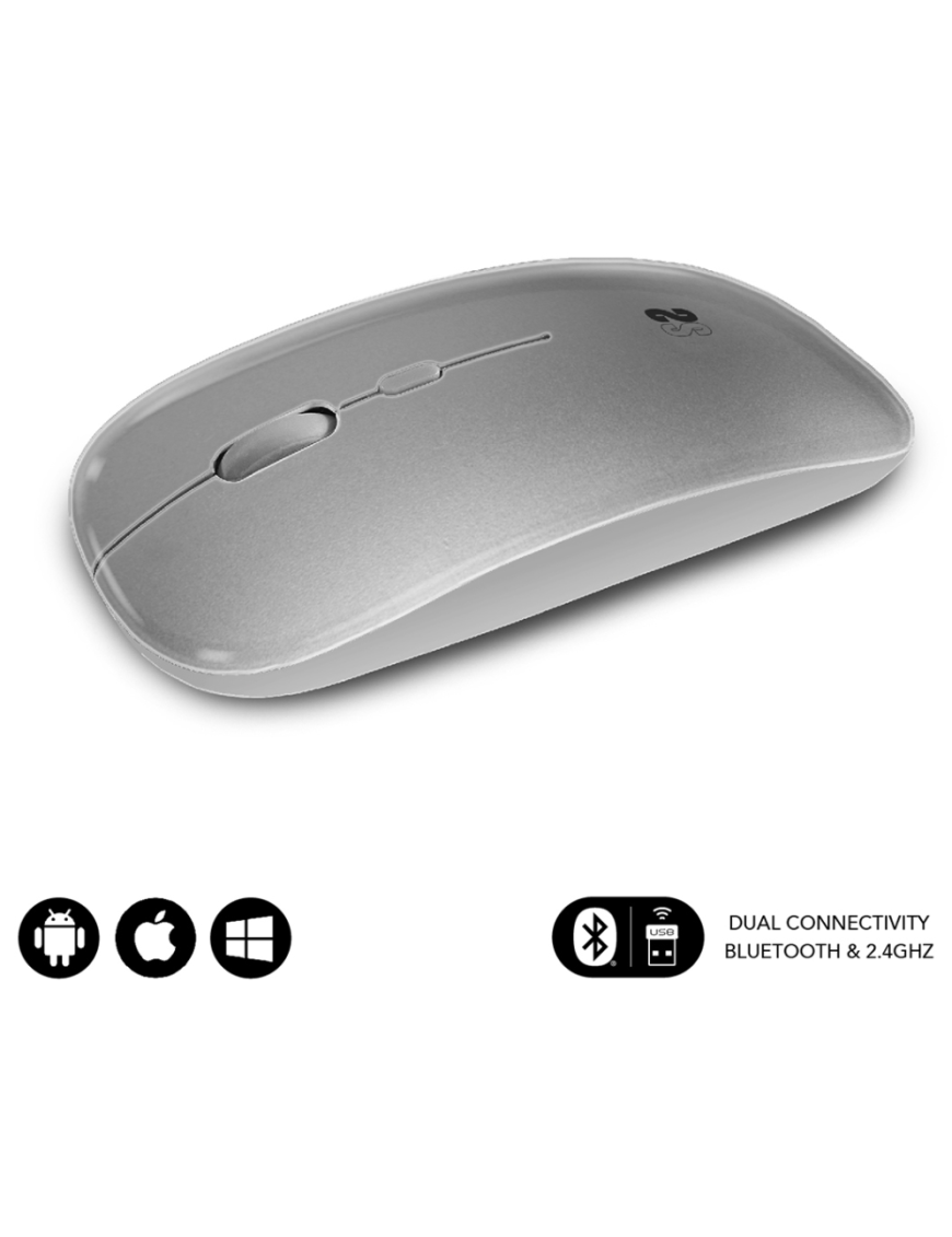 SUBBLIM Ratón Óptico Inalámbrico 2.4G y Bluetooth Dual Flat Mouse Recargable Plateado