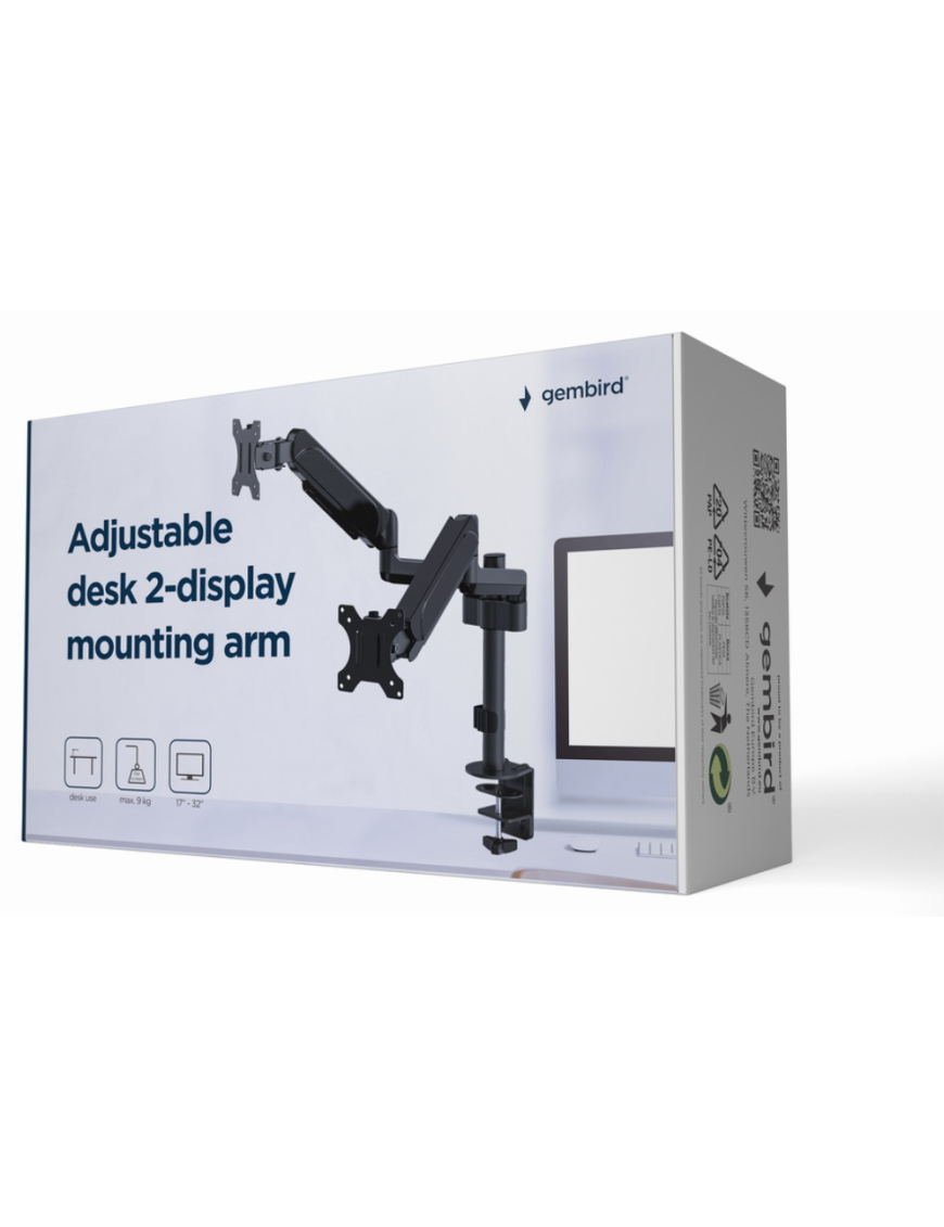 Gembird MA-DA2P-01 soporte para monitor 81,3 cm (32") Escritorio Negro