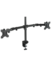 TooQ Soporte de Mesa Giratorio e Inclinable para 2 Pantallas (Monitor / TV Plasma / LCD / LED) 13” – 32”, de Dos Brazos, Negro