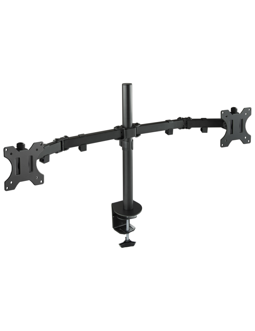 TooQ Soporte de Mesa Giratorio e Inclinable para 2 Pantallas (Monitor / TV Plasma / LCD / LED) 13” – 32”, de Dos Brazos, Negro