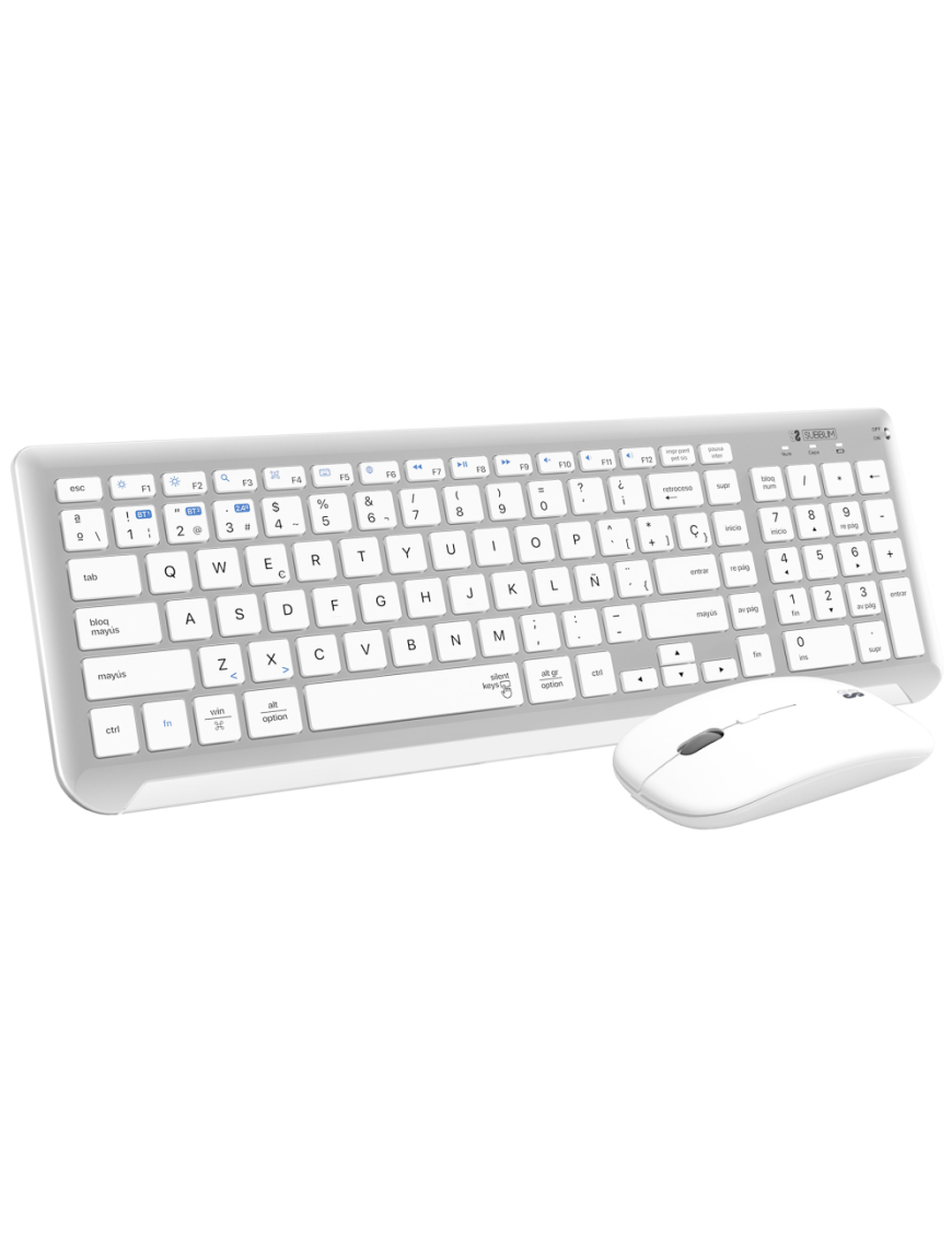 SUBBLIM Teclado con Ratón Bluetooth + 2.4G Combo Dual Prestige Extendido Plata/Blanco