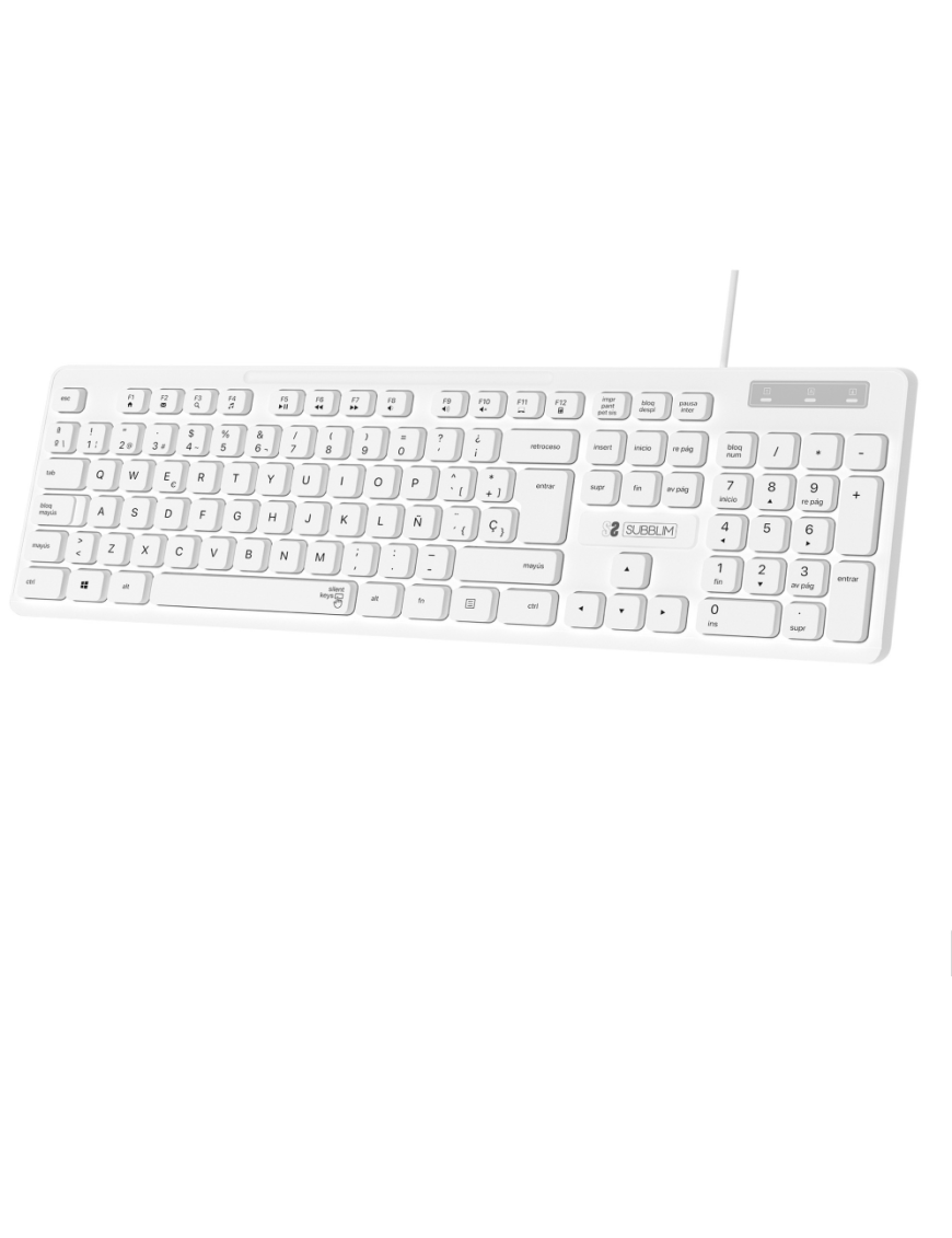 SUBBLIM Teclado Ergonómico Business Slim Silencioso con cable USB Blanco