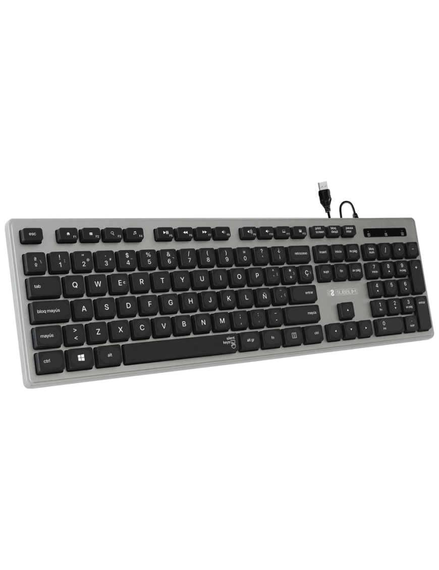 SUBBLIM Teclado Ergonómico con cable USB Plano Silencioso Gris/Negro Ergo