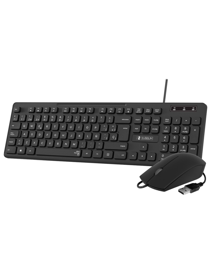 SUBBLIM Teclado Ergonómico y ratón Combo Business Slim Silencioso con cable USB