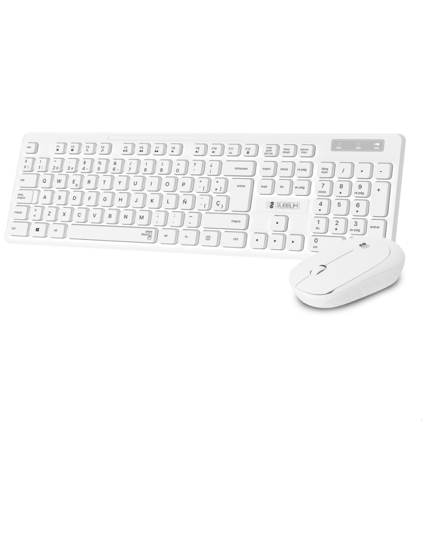 SUBBLIM Teclado Ergonómico y ratón Combo Business Slim Silencioso Inalámbrico 2.4G Blanco