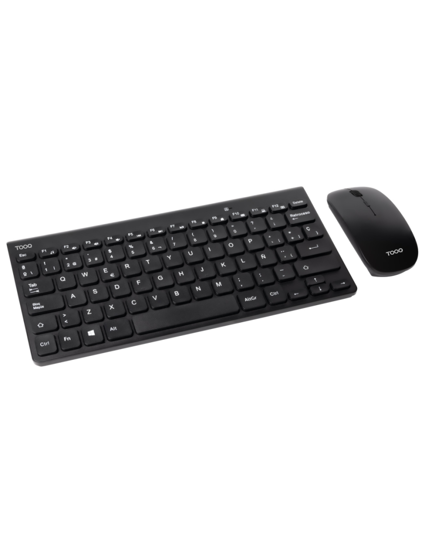 TooQ Teclado compacto + Ratón slim inalámbrico, Negro