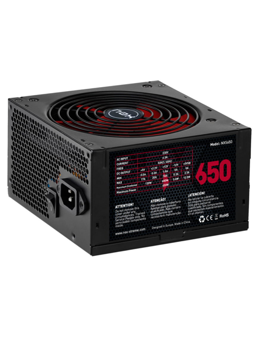 NOX NXS650 unidad de fuente de alimentación 650 W 20+4 pin ATX Negro, Rojo